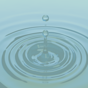 photograph of drop creating a ripple on the surface of the water with light blue overlay